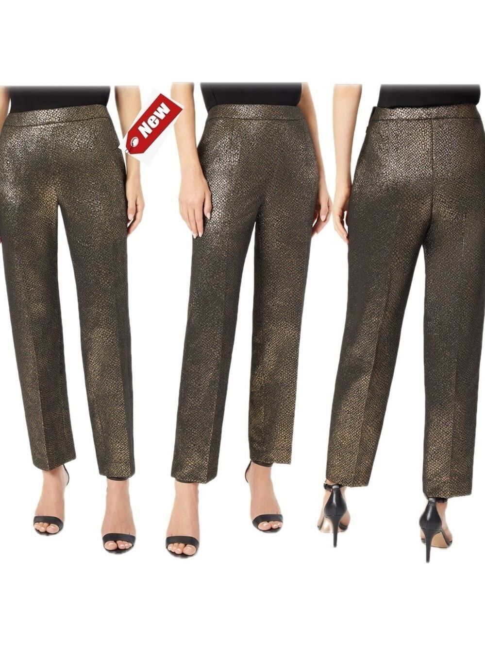 Anne Klein metallic gold black snake print straight leg trouser dress pants NWT